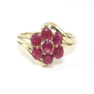 14K Yellow Gold Ring Size 7.5 Natural Ruby 1.00 ct Cluster